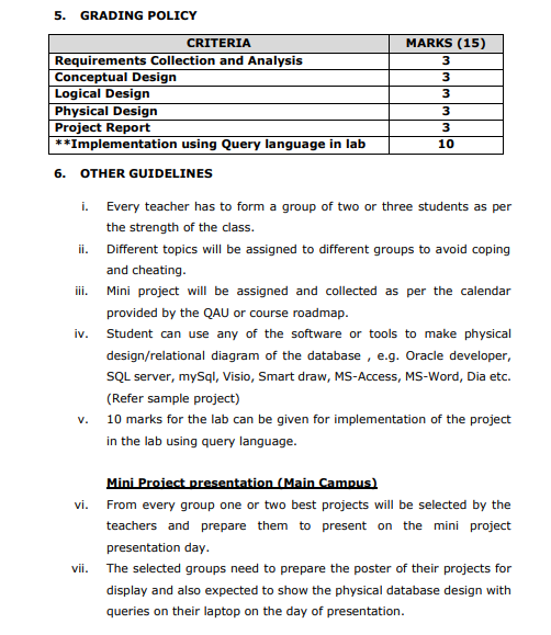 Grading policy and criteria 5 6. Other guidelines 5 7. Sample mini