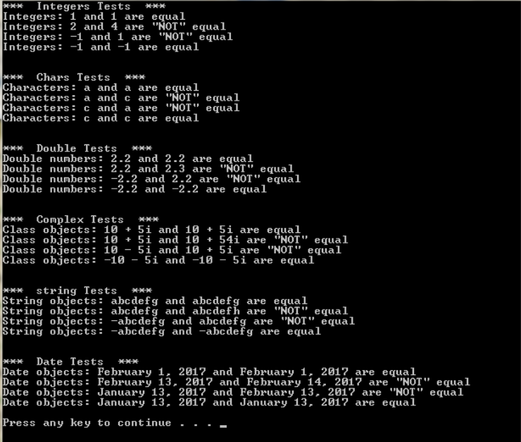 two arguments of the same type with the equality operator (==) and