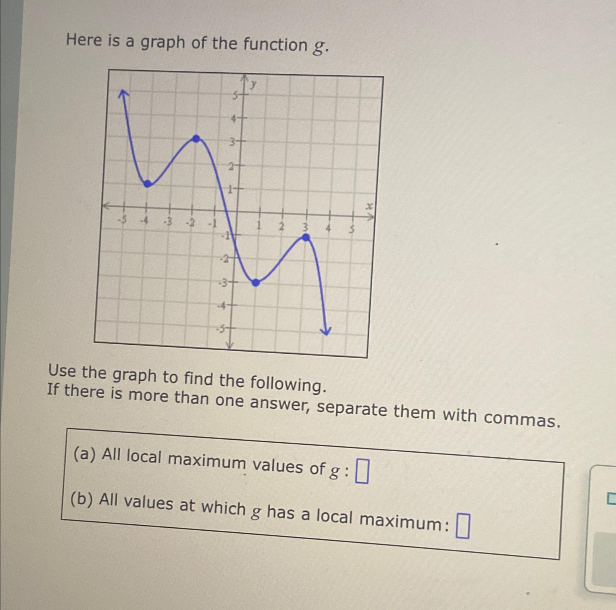  Here is a graph of the function g. Use the graph