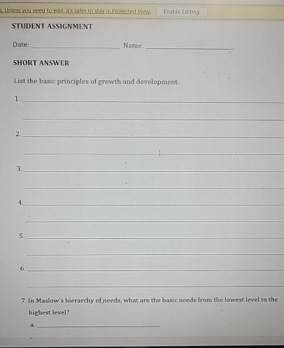  Enatile fditing STUDENT ASSIGNMENT Date: Name SHORT ANSWER List the basic