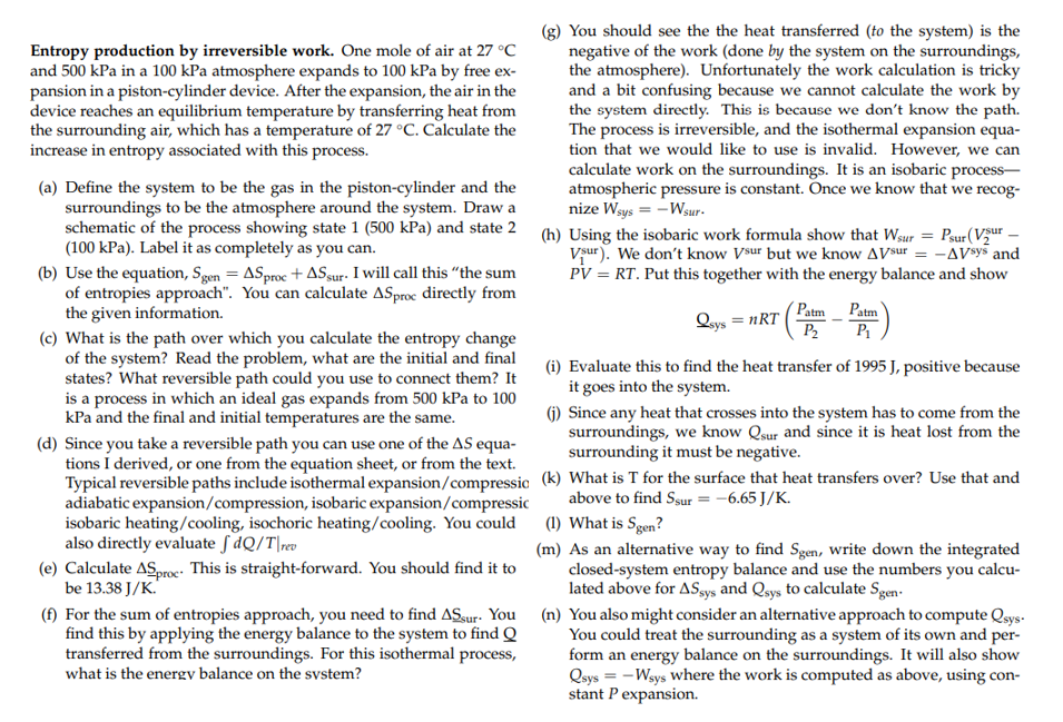  Entropy production by irreversible work. One mole of air at 27C