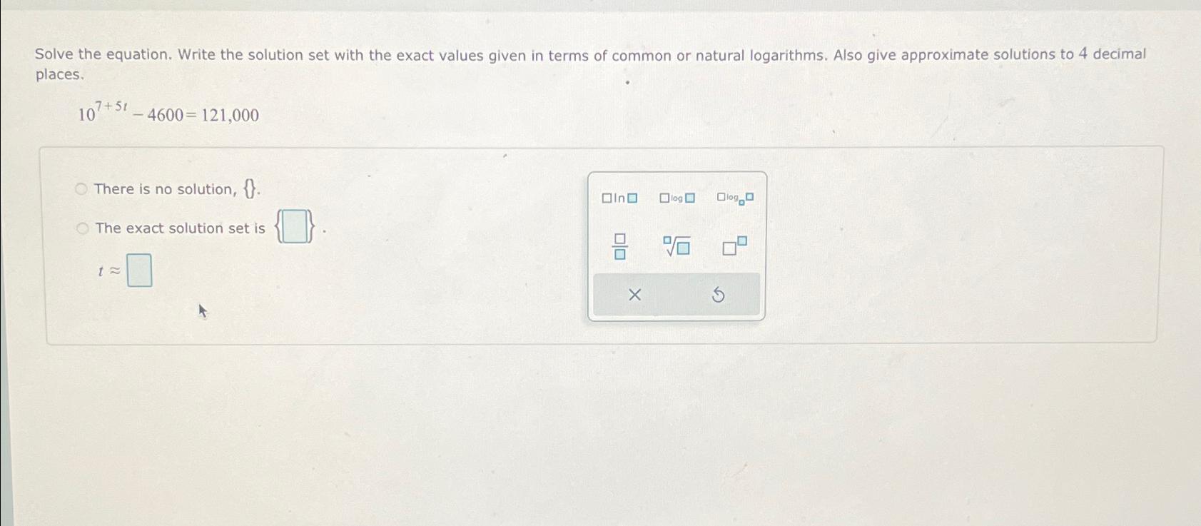  Solve the equation. Write the solution set with the exact values