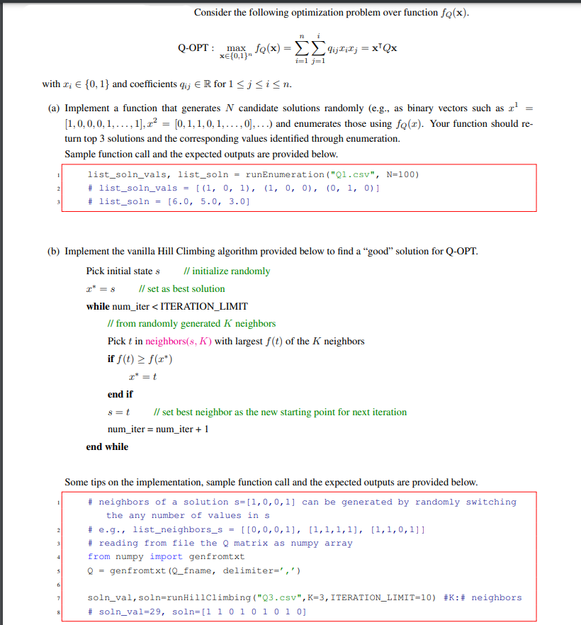 To be implemented in Python. This is how Q1 looks in the