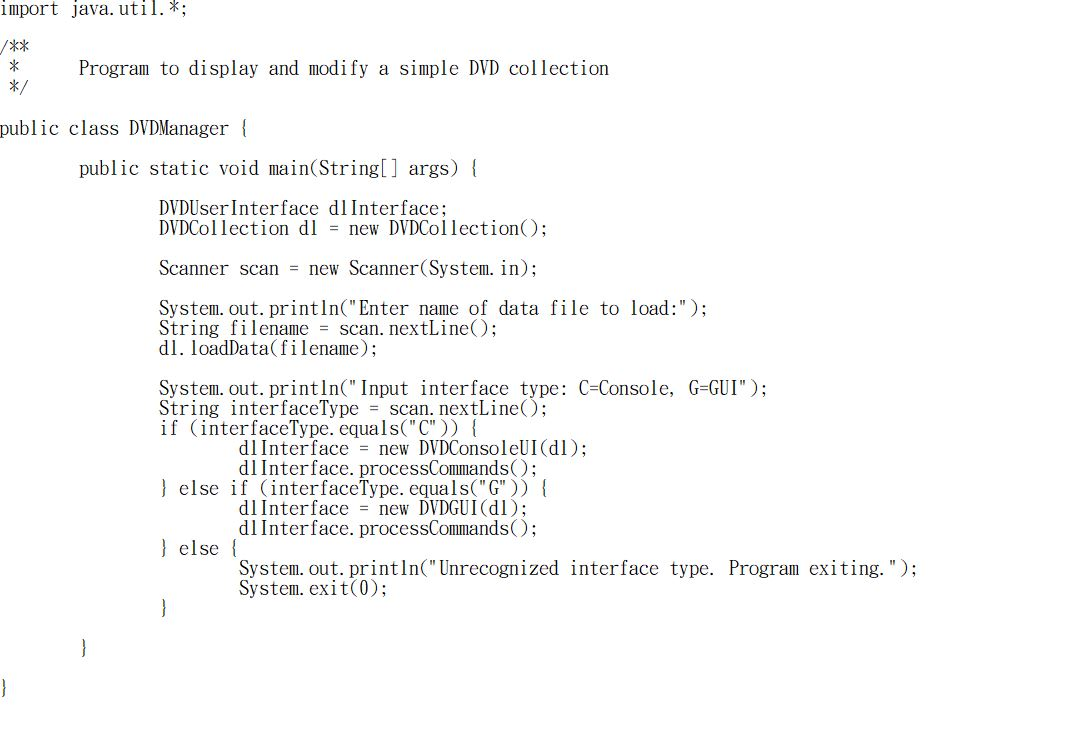 DVDConsoleUI.java - A class that implements the DVDUserInterface interface and provides a