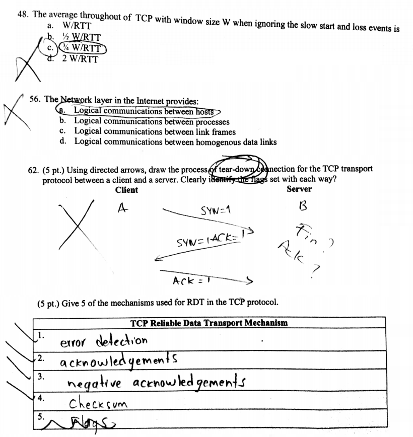 Computer Networking Please provide the correct answers 48. The average throughout of
