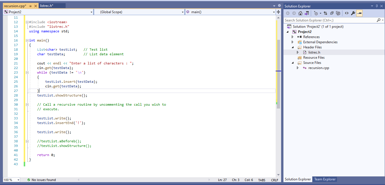 Header file using namespace std; template // Forward declaration of the List
