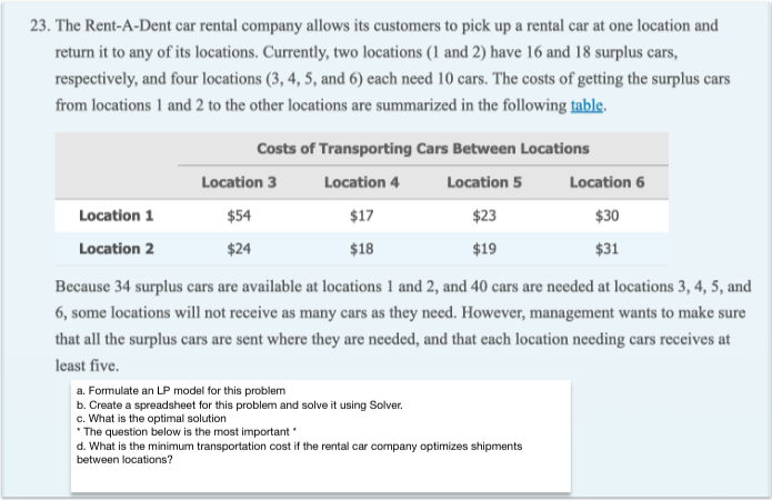  Develop a LP and spreadsheet model for Problem 23 at the