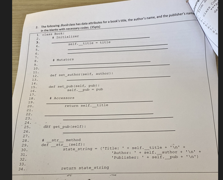 2. The following Book class has data attributes for a book's