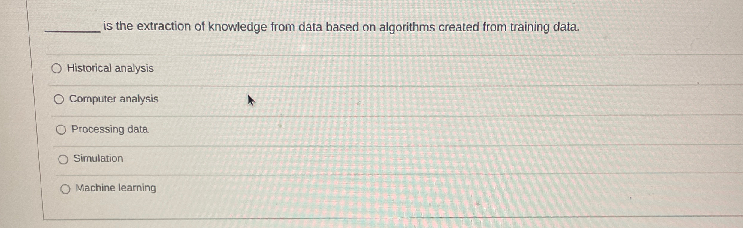  is the extraction of knowledge from data based on algorithms created