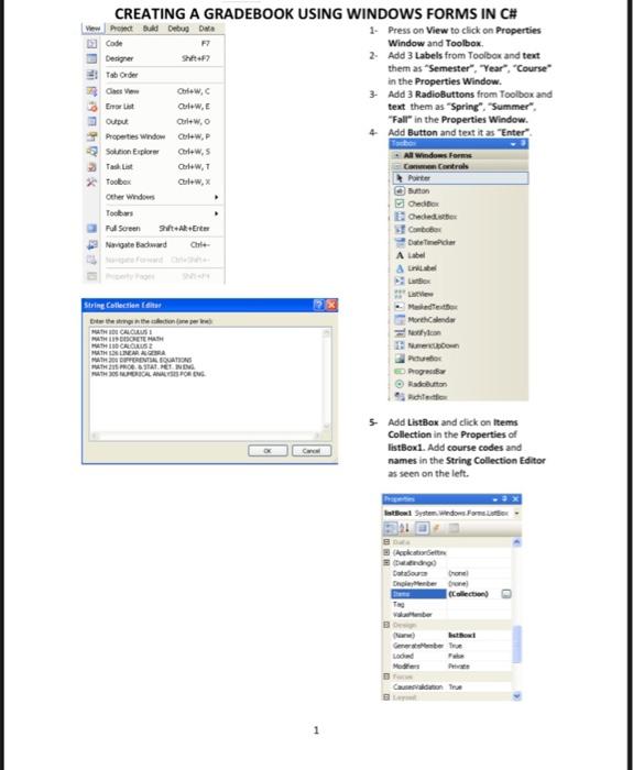  Database management (c# using visual studio) CREATING A GRADEBOOK USING WINDOWS