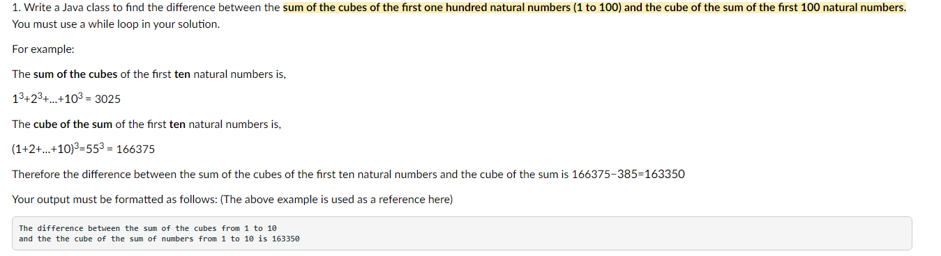 1. Write a Java class to find the difference between the