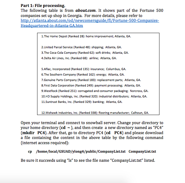  Part 1: File processing. The following table is from about.com. It