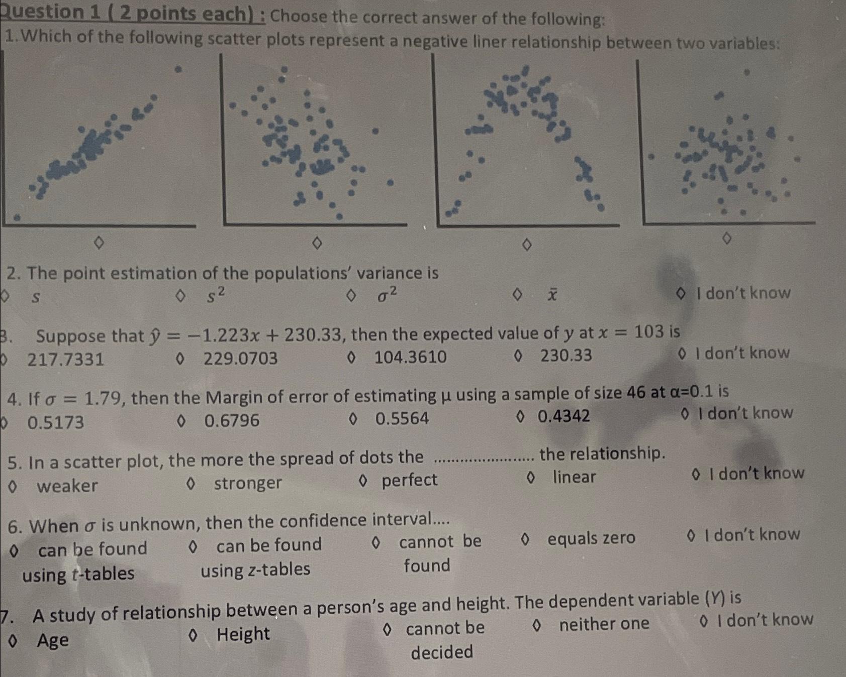  Question 1(2 points each) : Choose the correct answer of the