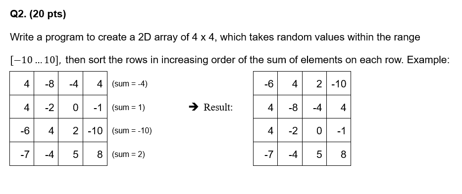 using C only Q2. (20 pts) Write a program to create a