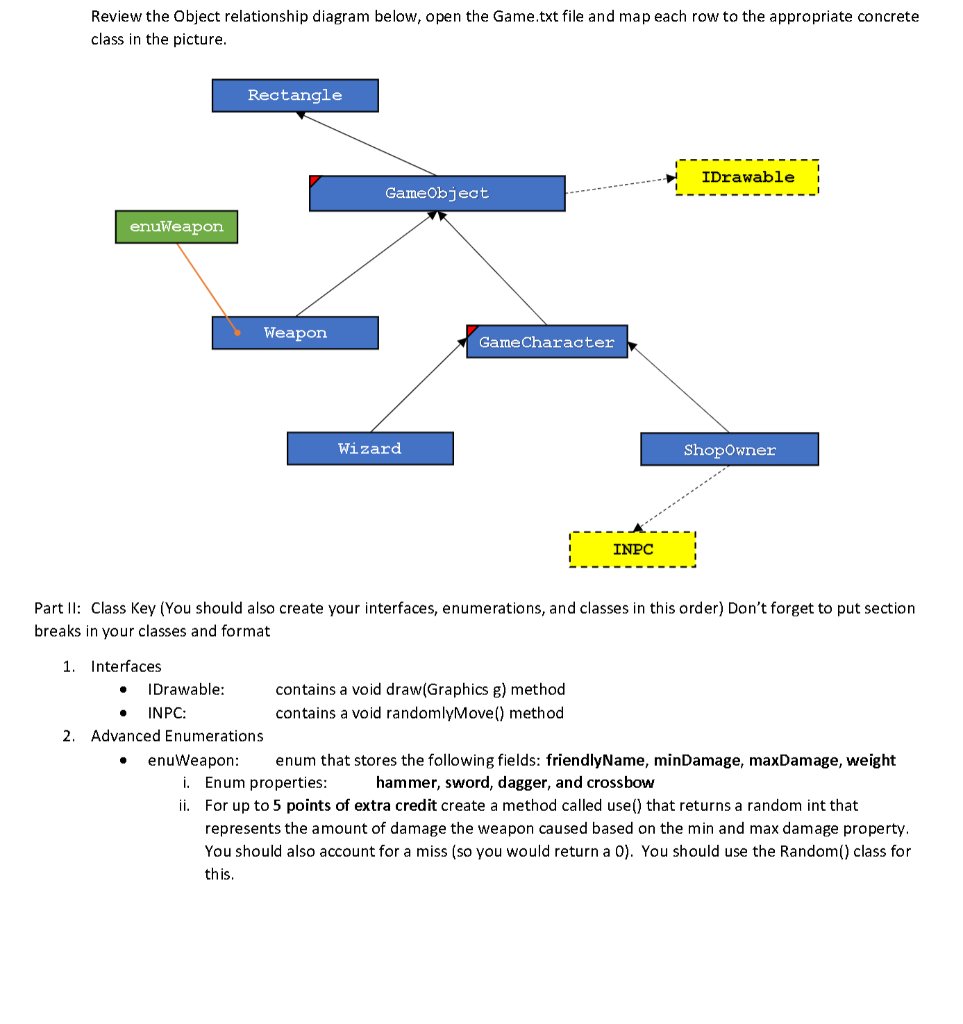  use java Review the object relationship diagram below, open the Game.txt