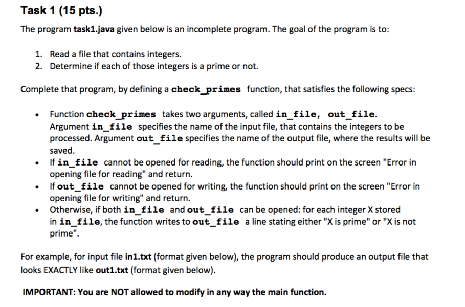 Task 1 (15 pts.) The program task1.java given below is an