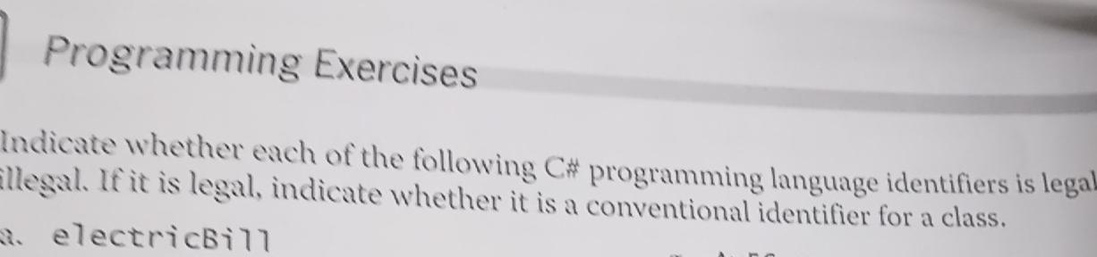  Programming Exercises Indicate whether each of the following C** programming language