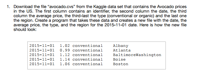 http://tschwarz.mscs.mu.edu/Classes/COSC1010/Modules/Module15/avocado.csv This question is for python and this link is the avocada.cvs.