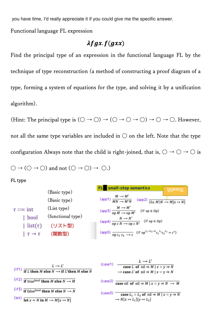 Computer Science about Functional language FL expression / Type systems You have