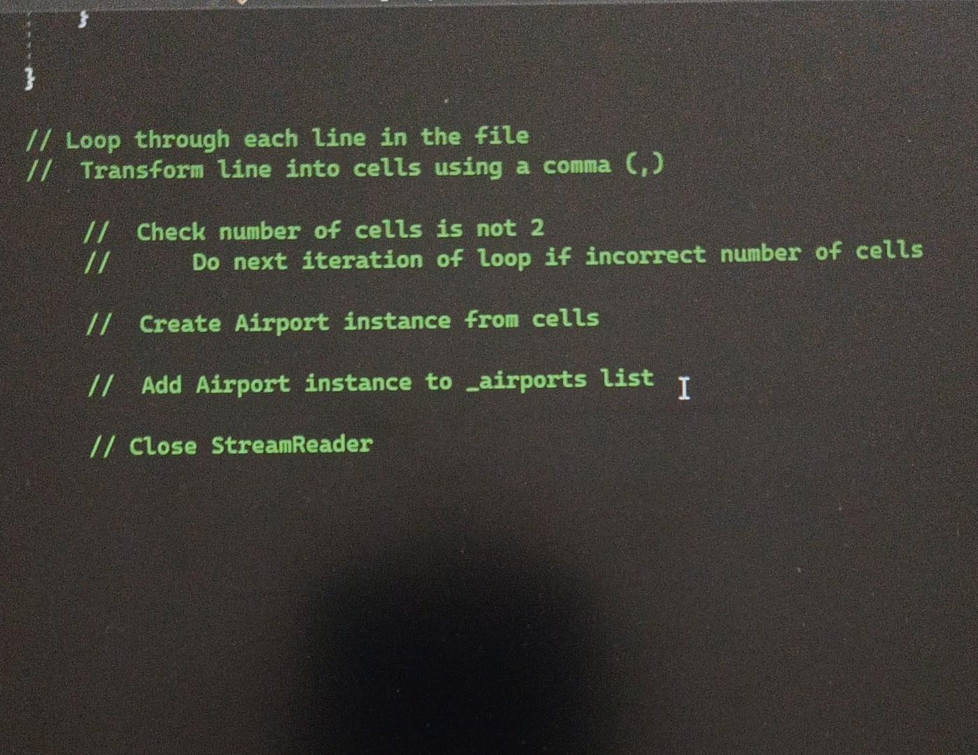 full code for it // Loop through each line in the