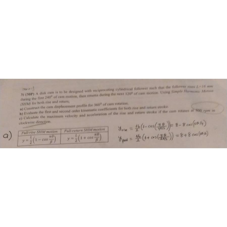  A disk cam is to be designed with reciprocating cylindrical follower