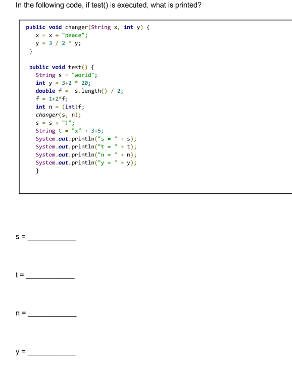  In the following code, if test) is executed, what is printed?