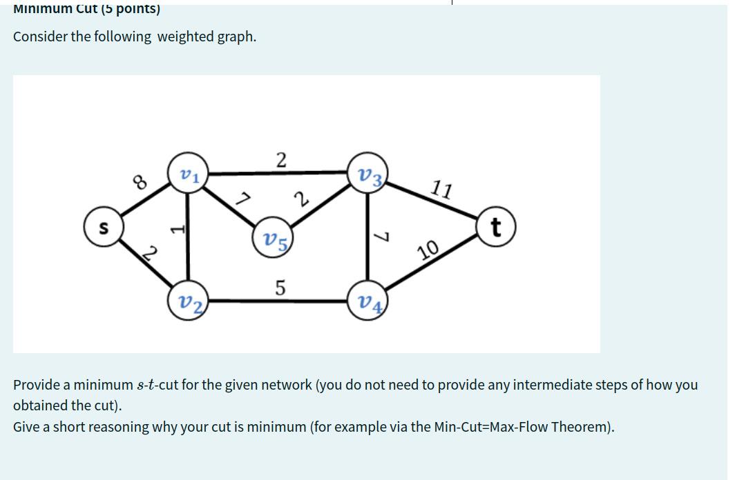  Minimum Cut (5 points) Consider the following weighted graph. 2 13