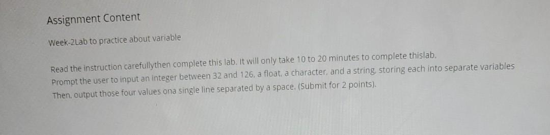 intro programing class Assignment Content Week-2Lab to practice about variable Read