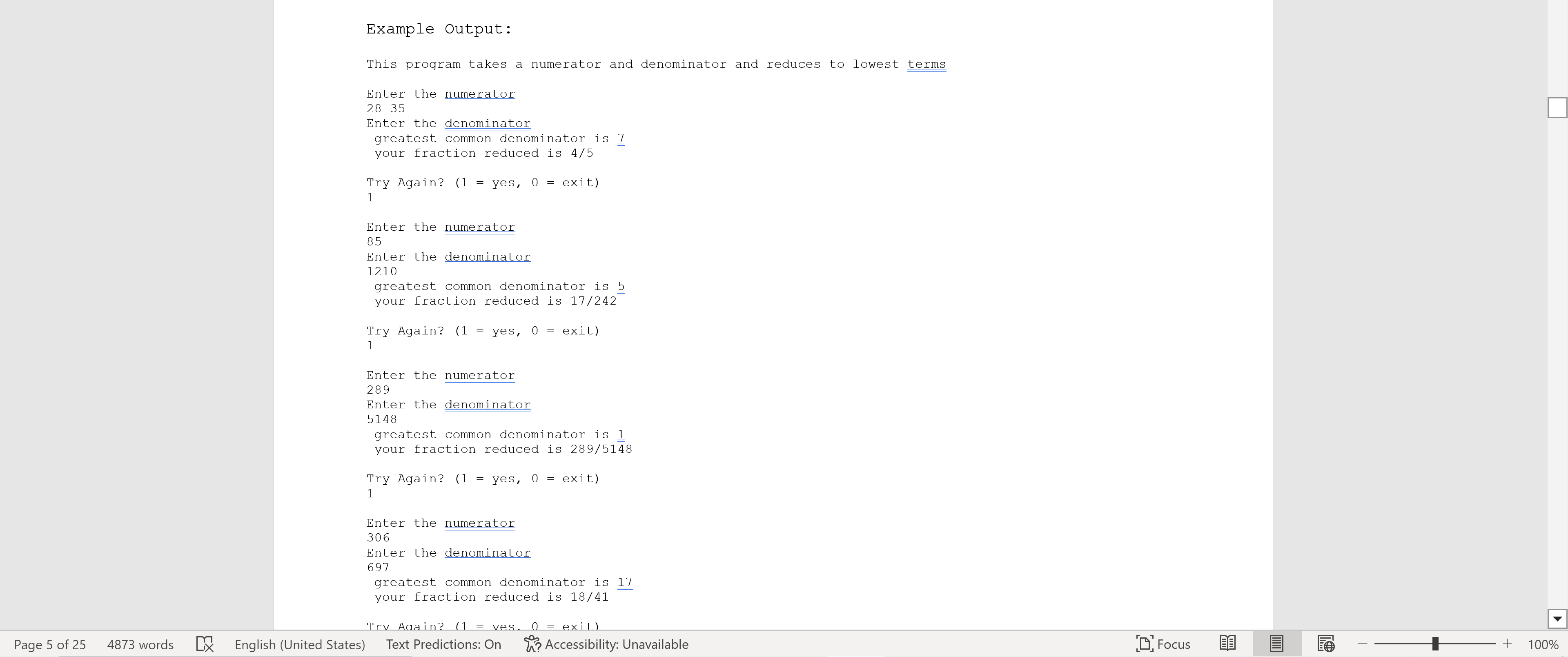  Chapter 4 in C++ Write a program that reduces a fraction