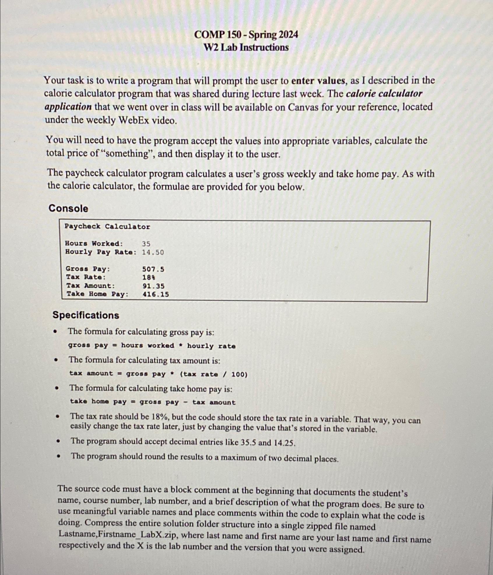  COMP 150- Spring 2024 W2 Lab Instructions Your task is to