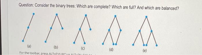 c++ Question: Consider the binary trees: Which are complete? Which are full?