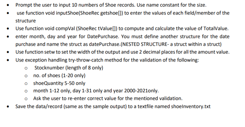 named ShoeRec suitable for a shoe records of the type illustrated below: