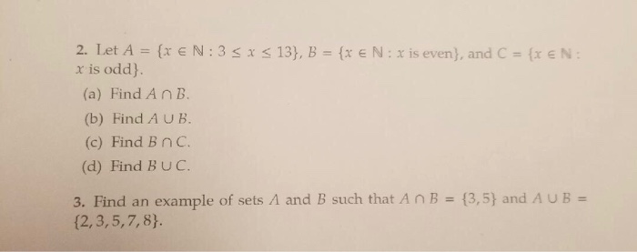  2. let A = {x E N : 3 13), B