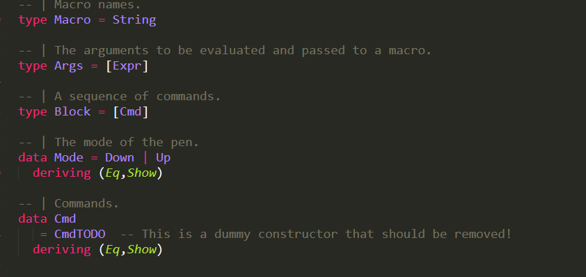 Macro names. type Macro = String | The arguments to be