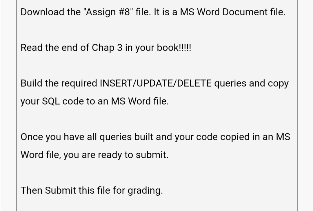 Correct answer needed please! Download the "Assign \#8" file. It is