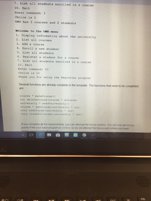 shows which need to be completed still. The given code is provided