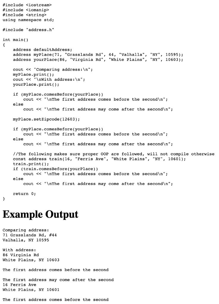 class address. - An address has a o house number o street