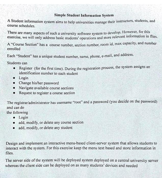 in Python (socket programming) Simple Student Information System A Student information system