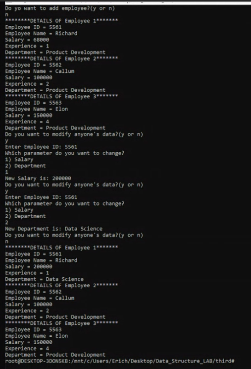 Using C language: Write a program to read and display the information
