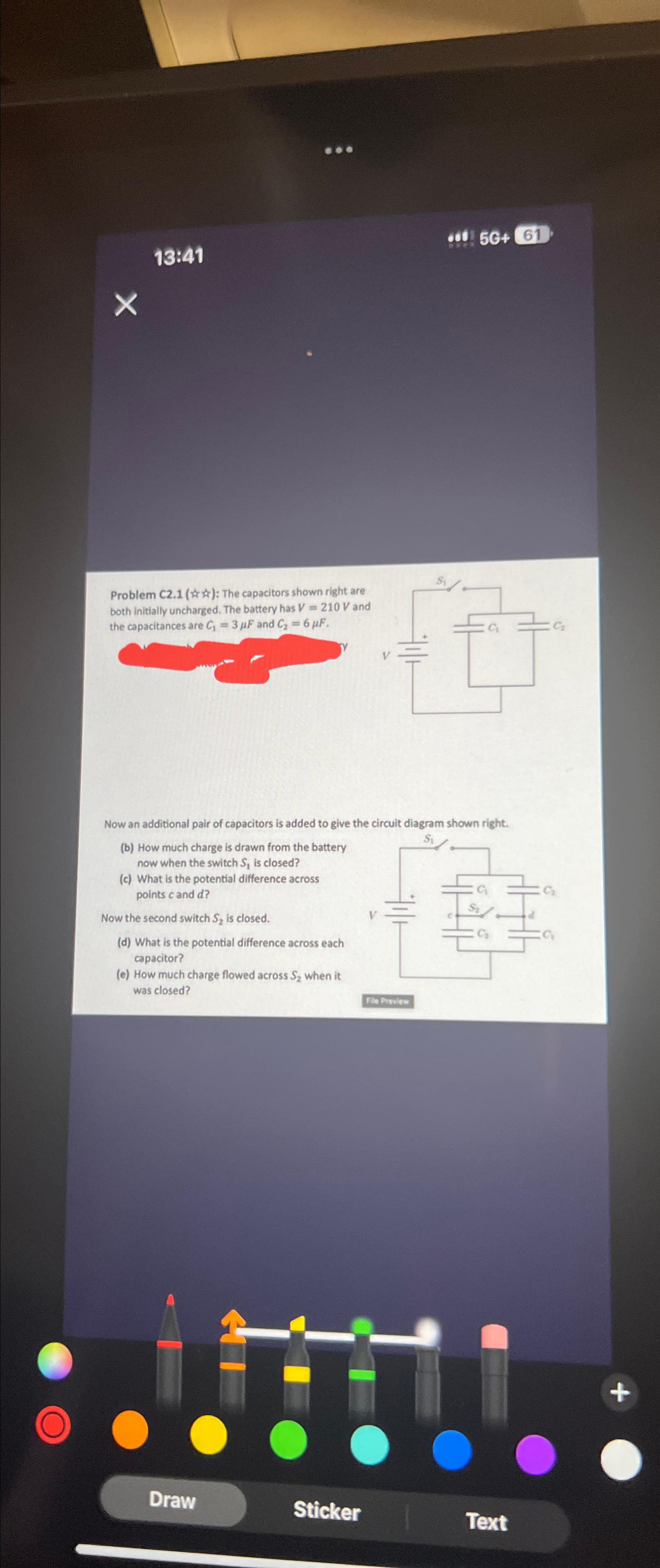  13:41 40.5C+61 Problem C2.1( hat(r)hat(x)) : The capacitors shown right are