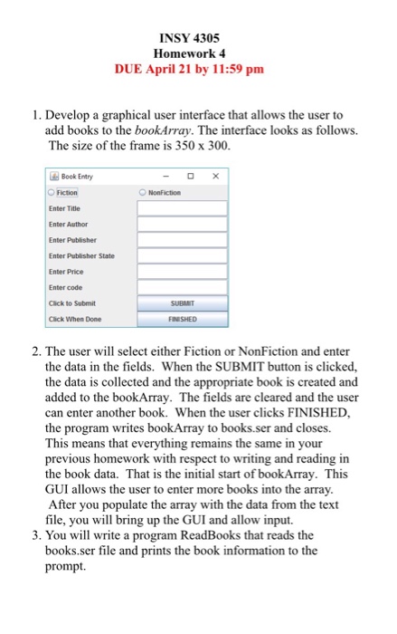  Using Java 1. Develop a graphical user interface that allows the