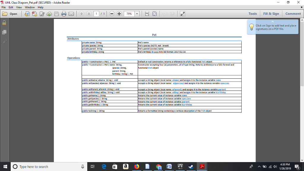 Test harness provided to students to test class 'Pet'. * * MAKE