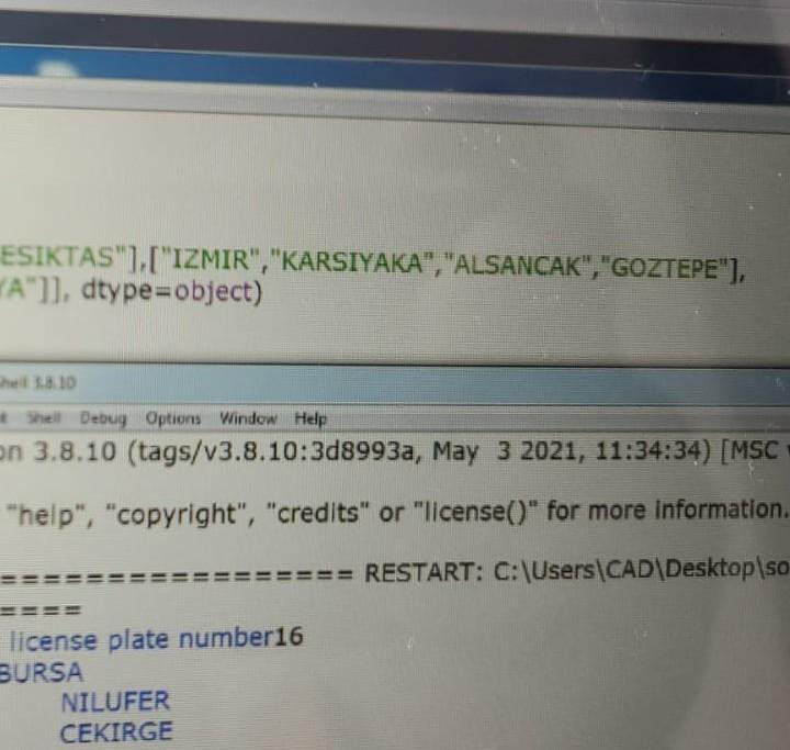 lines Form Run Options Window Help import numpy p= numpy.array("34","35","16")) dist=numpy,array([["ISTANBUL", "SISLI",