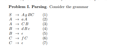  I got no clue, Please help. Problem I. Parsing. Consider the