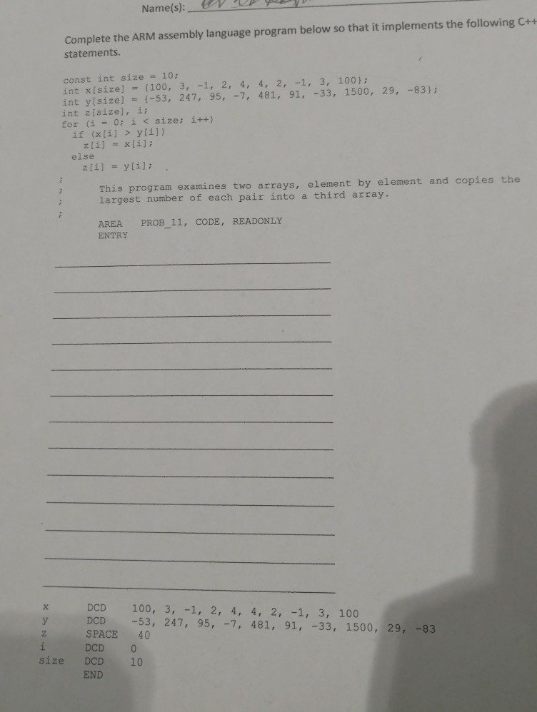 Please explain how to work through this question. Name(s): y Complete