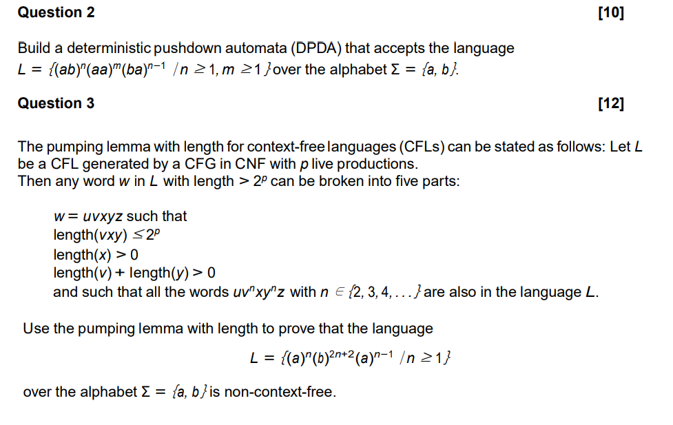  Build a deterministic pushdown automata (DPDA) that accepts the language L={(ab)n(aa)m(ba)n11,m1}