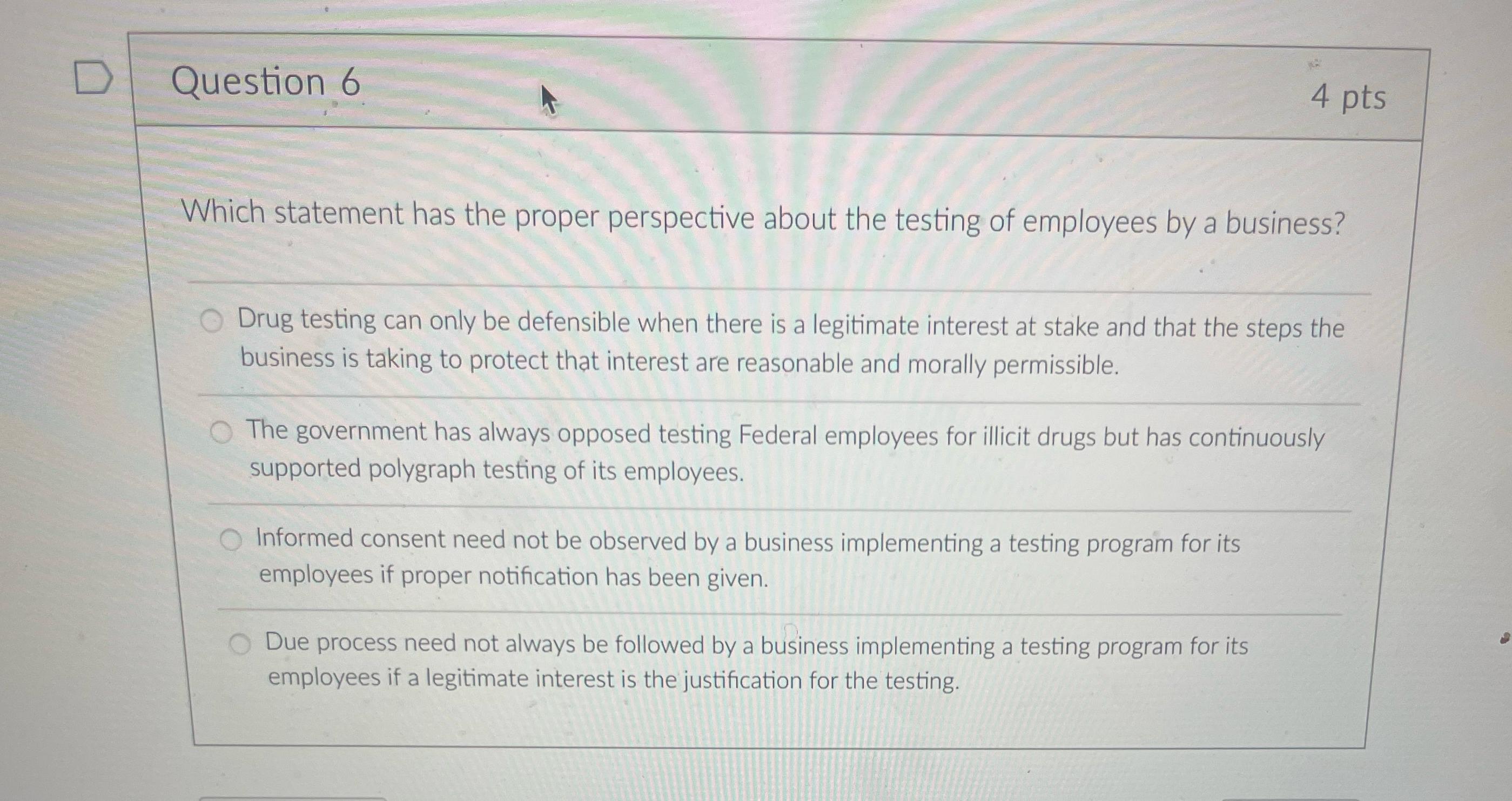  Question 6 4 pts Which statement has the proper perspective about