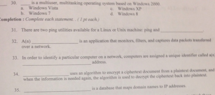  30. is a multiuser, multitasking operating system based oe Widons 2000