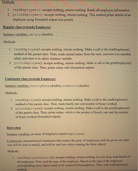 classes to represent a Store Management system. A store has employees and