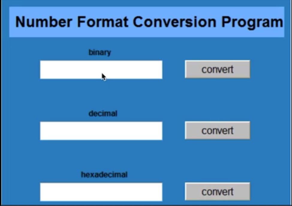 Write a Java GUI program to convert Binary, Decimal, and Hexadecimal. There